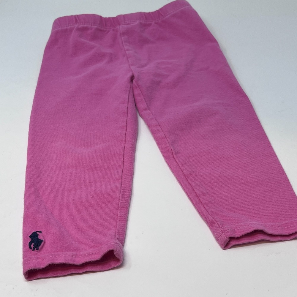 Ralph Lauren Baby Girls Classic Leggings Bright Pink Blue Pony Logo Size 18M